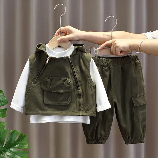 Kids Casual Autumn Outfit Set for Baby Boys - Vest, T-Shirt, Pants
