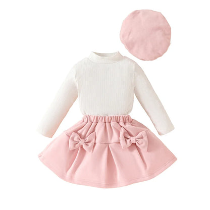 Toddler Girls Christmas Outfit Set with Bow Top and Skirt