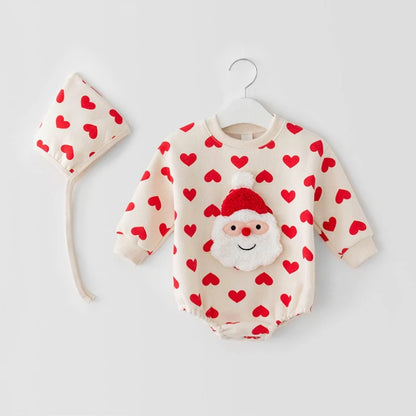 Baby Santa Long-Sleeve Romper with Hat for Infants 6-12M