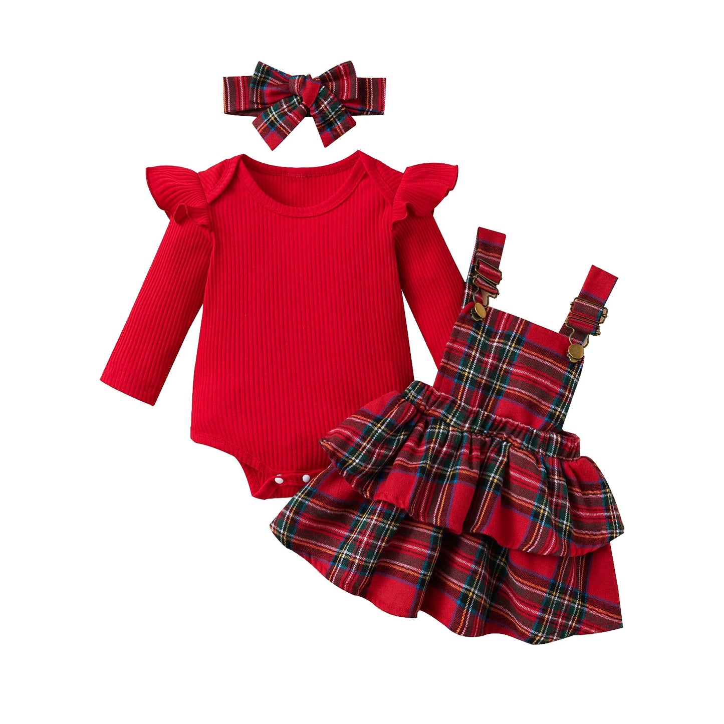 Baby Girl Christmas Outfit Set with Ruffle Romper & Skirt
