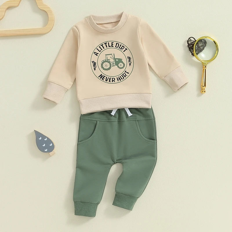Toddler Boys Tractor Print Sweatshirt and Pants Outfit Set