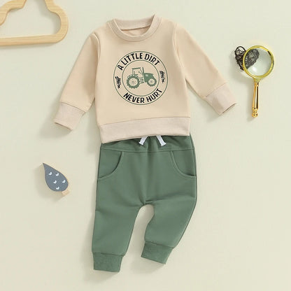 Toddler Boys Tractor Print Sweatshirt and Pants Outfit Set