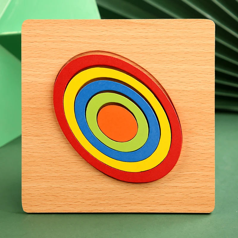Colorful 3D Wooden Geometric Shapes Puzzle for Kids