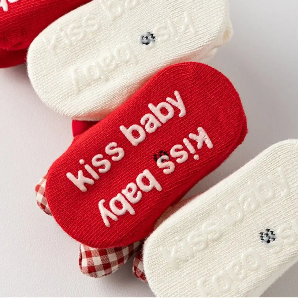 Cotton Baby Socks with Red Bow for Newborns 0-3 Years