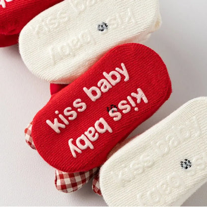 Cotton Baby Socks with Red Bow for Newborns 0-3 Years