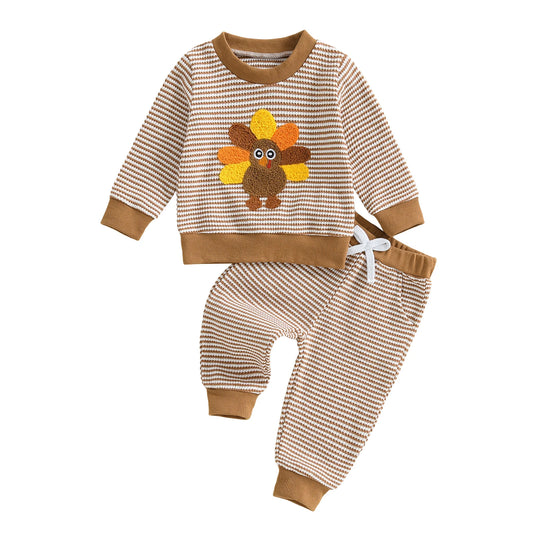 Toddler Girls Turkey Embroidered Sweatshirt and Pants Set