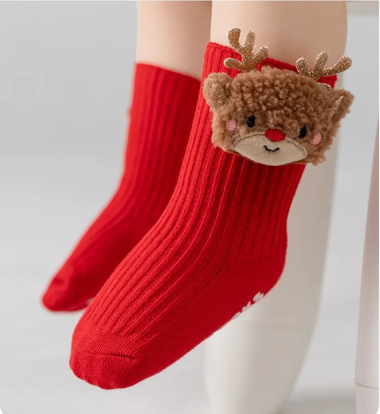 Toddler Christmas Anti-Slip Socks with Santa Design, 0-3 Years