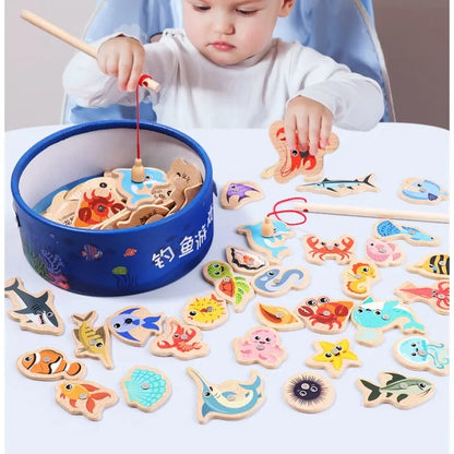 Wooden Fishing Toy Set for Kids - Interactive Marine Life Game