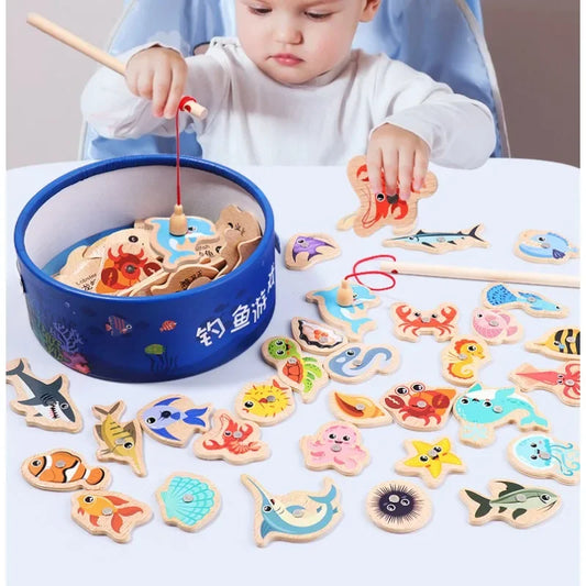 Wooden Fishing Toy Set for Kids - Interactive Marine Life Game