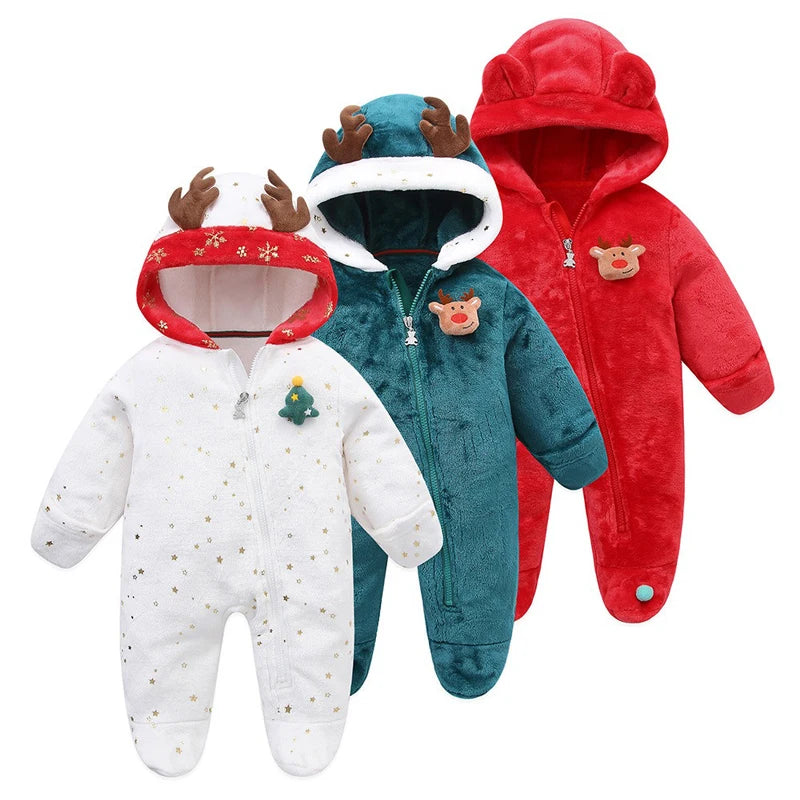 Newborn Fleece Christmas Elk Jumpsuit for Infants