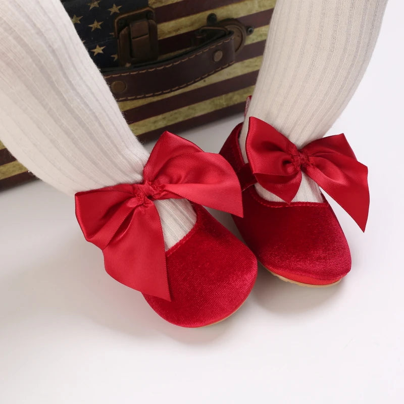 Red Baby Girl Bow Soft Sole Anti-Slip Walking Shoes
