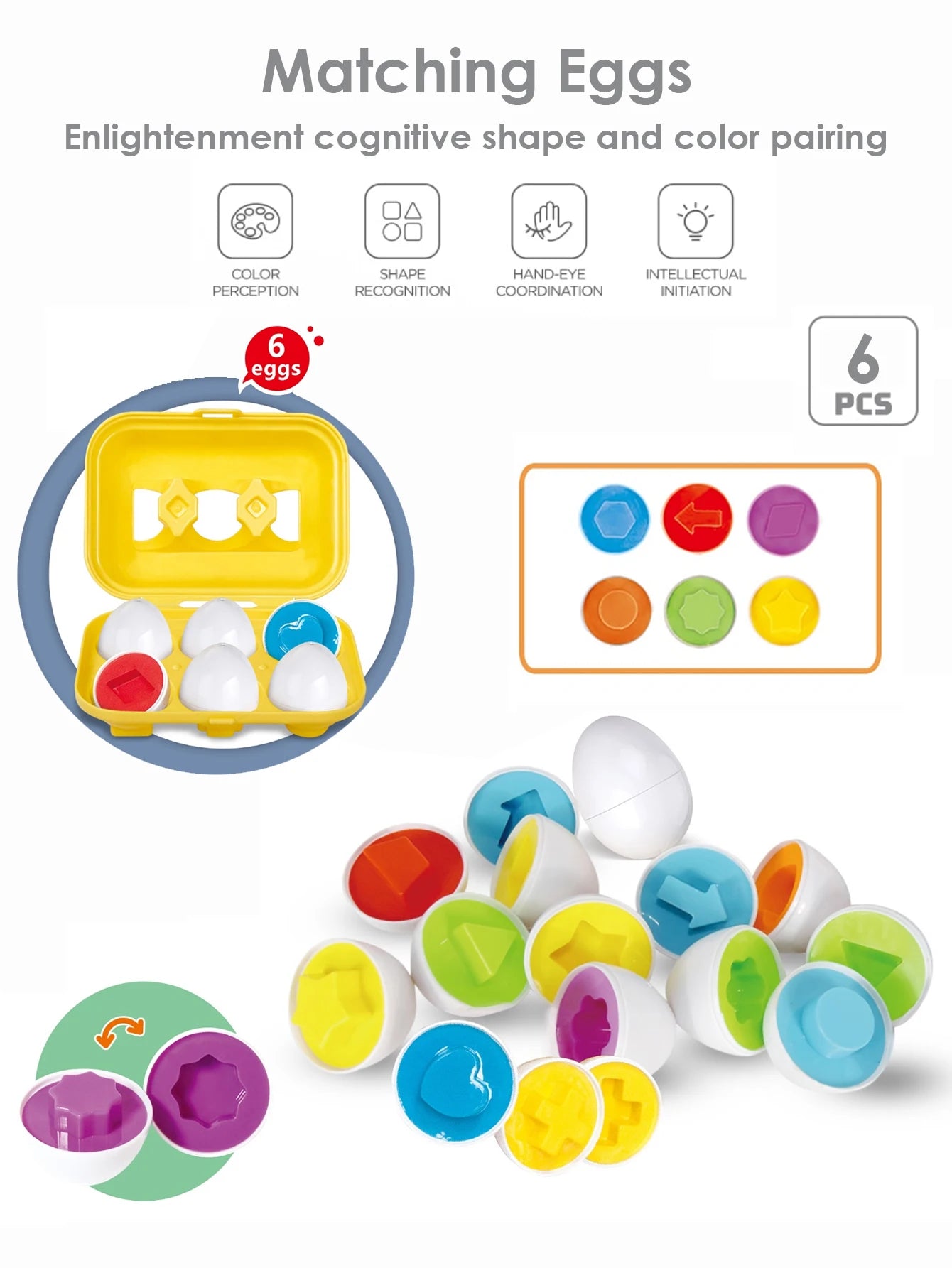 Montessori Color and Shape Matching Smart Eggs for Toddlers
