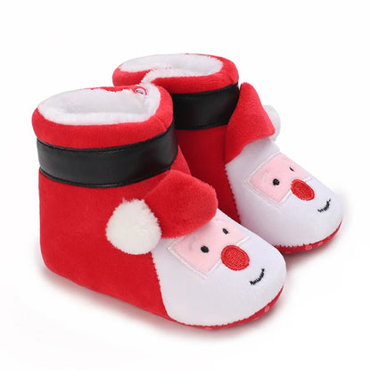 Santa Design Baby Booties with Anti-Slip Soles for Winter