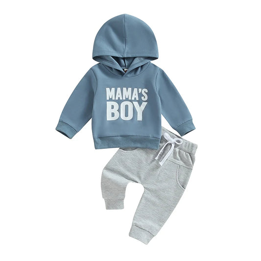 Toddler Boys Hoodie and Pants Set, Letter Print Fall Outfit