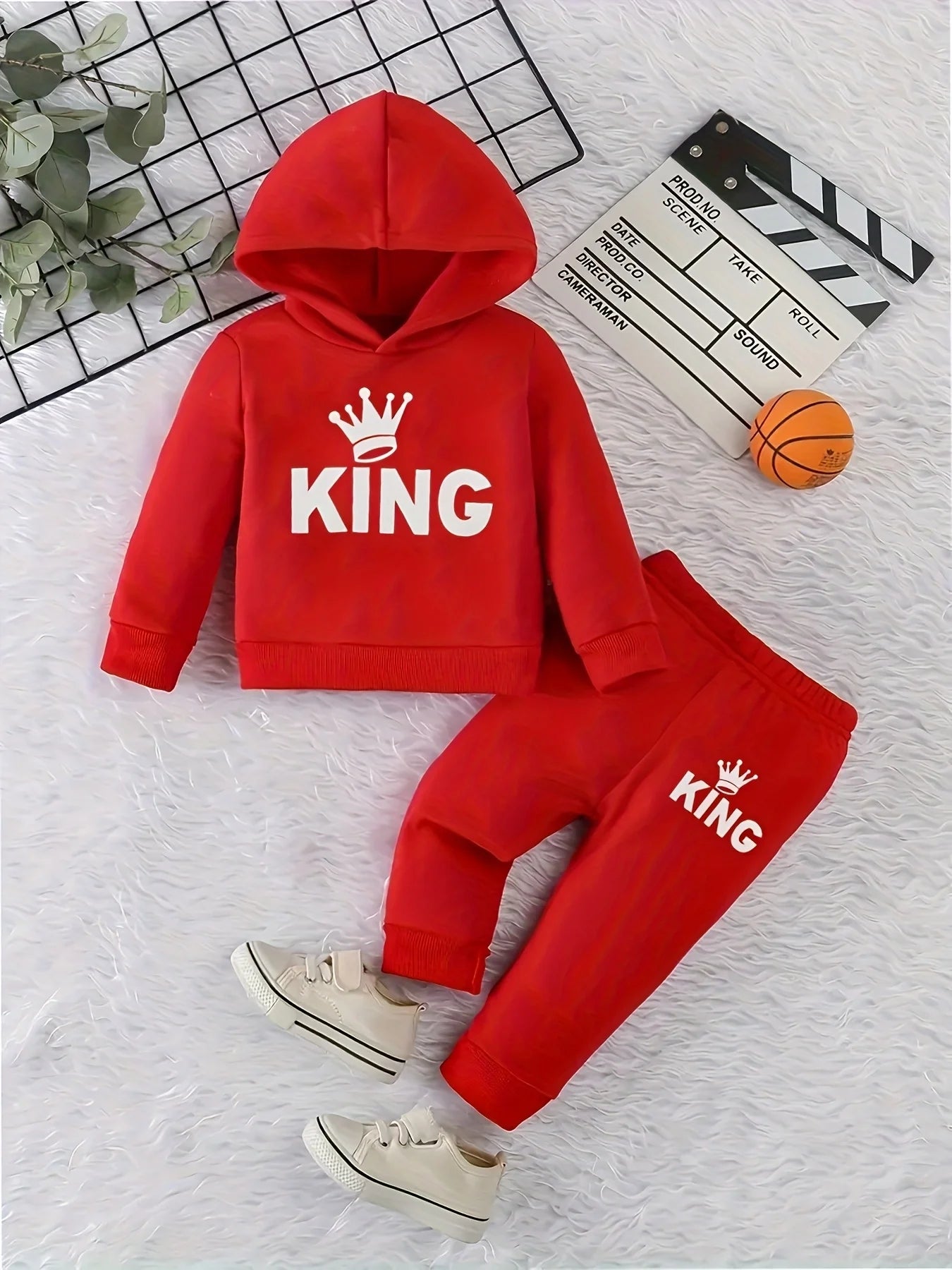Baby Boy Fleece Hoodie and Pants Set with Crown Design