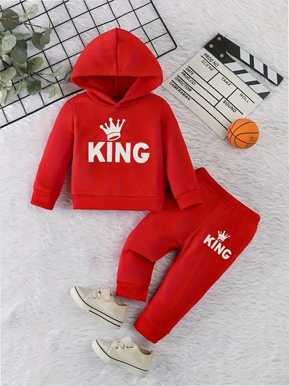 Baby Boy Fleece Hoodie and Pants Set with Crown Design