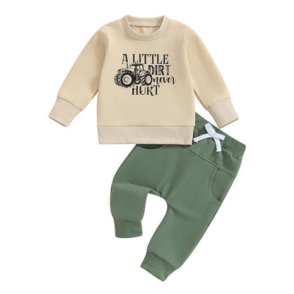 Toddler Boys Tractor Print Sweatshirt and Pants Outfit Set
