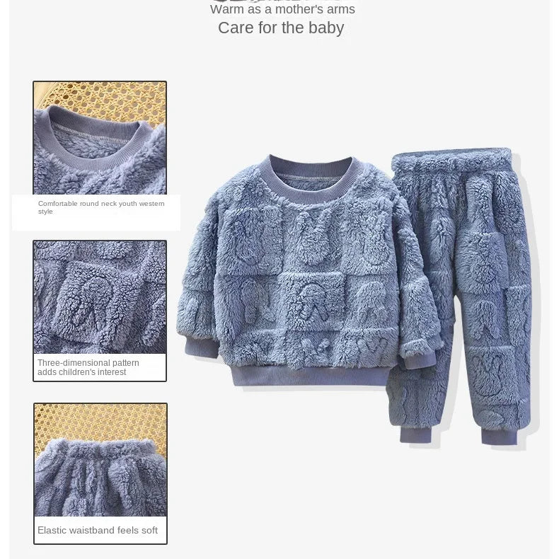 Cozy Plush Pajama Set for Kids 1-10 Years Warm Sleepwear