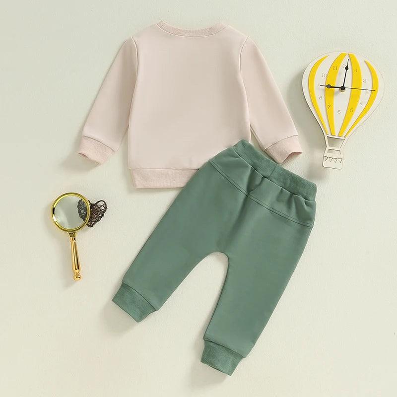 Boys' Autumn 2-Piece Tractor Print Top and Pants Set