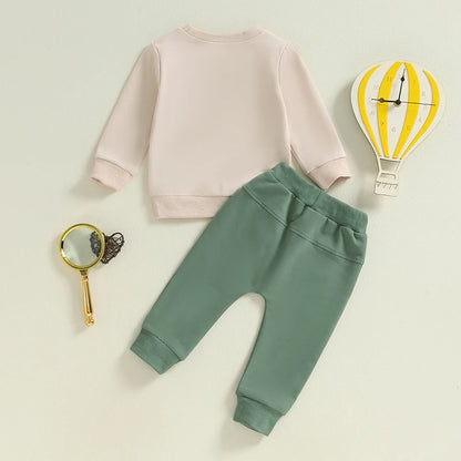 Boys' Autumn 2-Piece Tractor Print Top and Pants Set