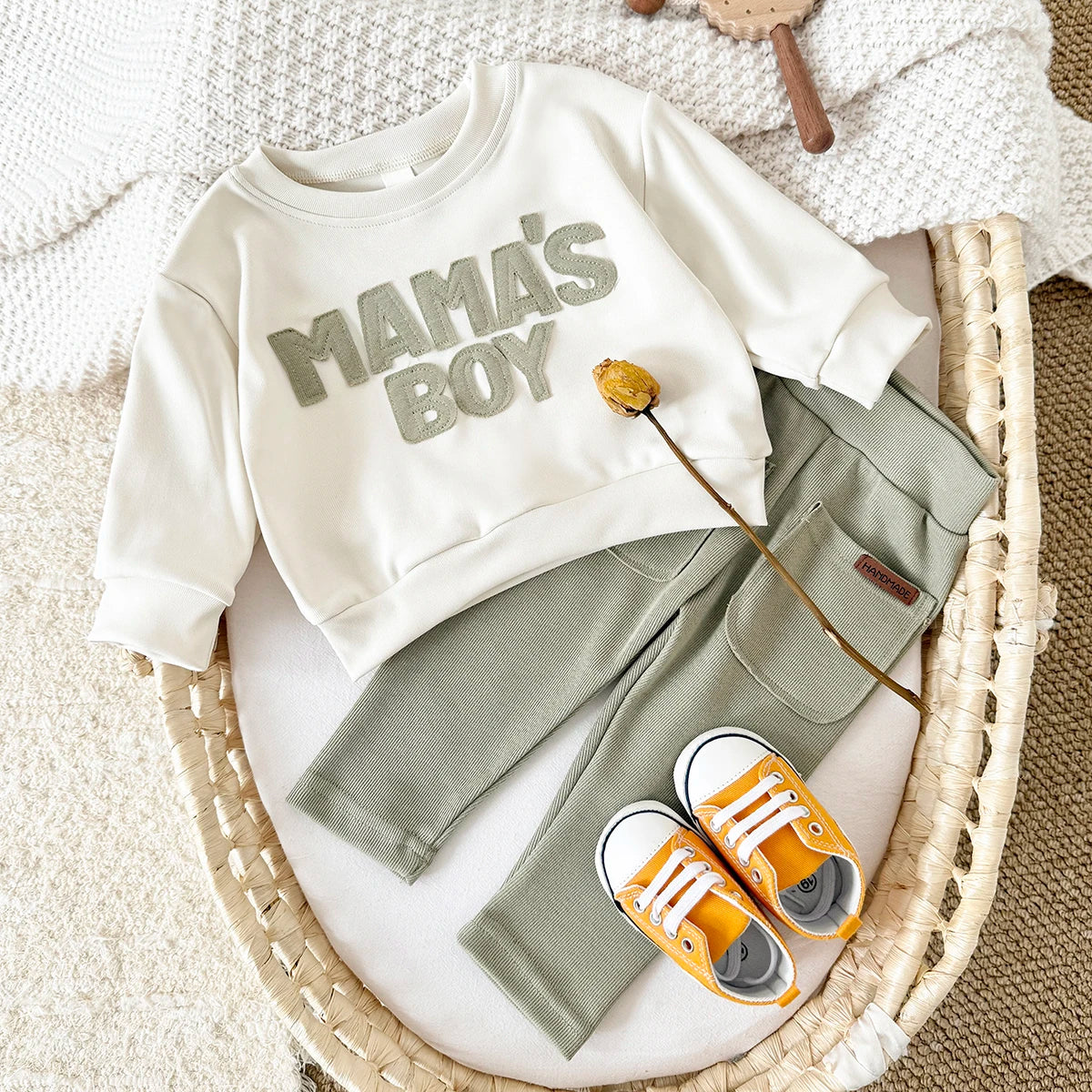 MAMA'S BOY Baby Outfit Set - Long Sleeve Sweatshirt & Pants