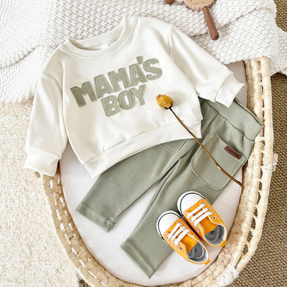 MAMA'S BOY Baby Outfit Set - Long Sleeve Sweatshirt & Pants