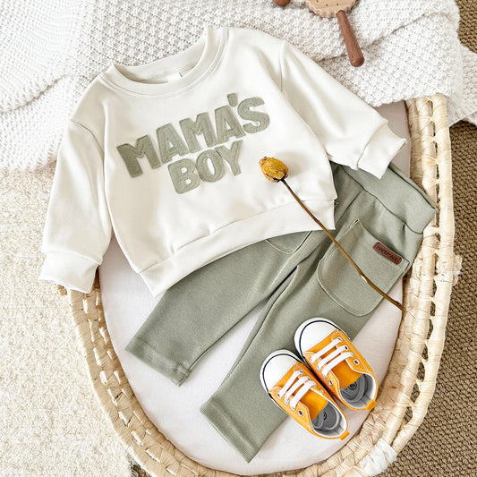 MAMA'S BOY Baby Outfit Set - Long Sleeve Sweatshirt & Pants