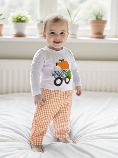 Pumpkin Embroidery Toddler Boy Halloween Sweatshirt & Pants Set