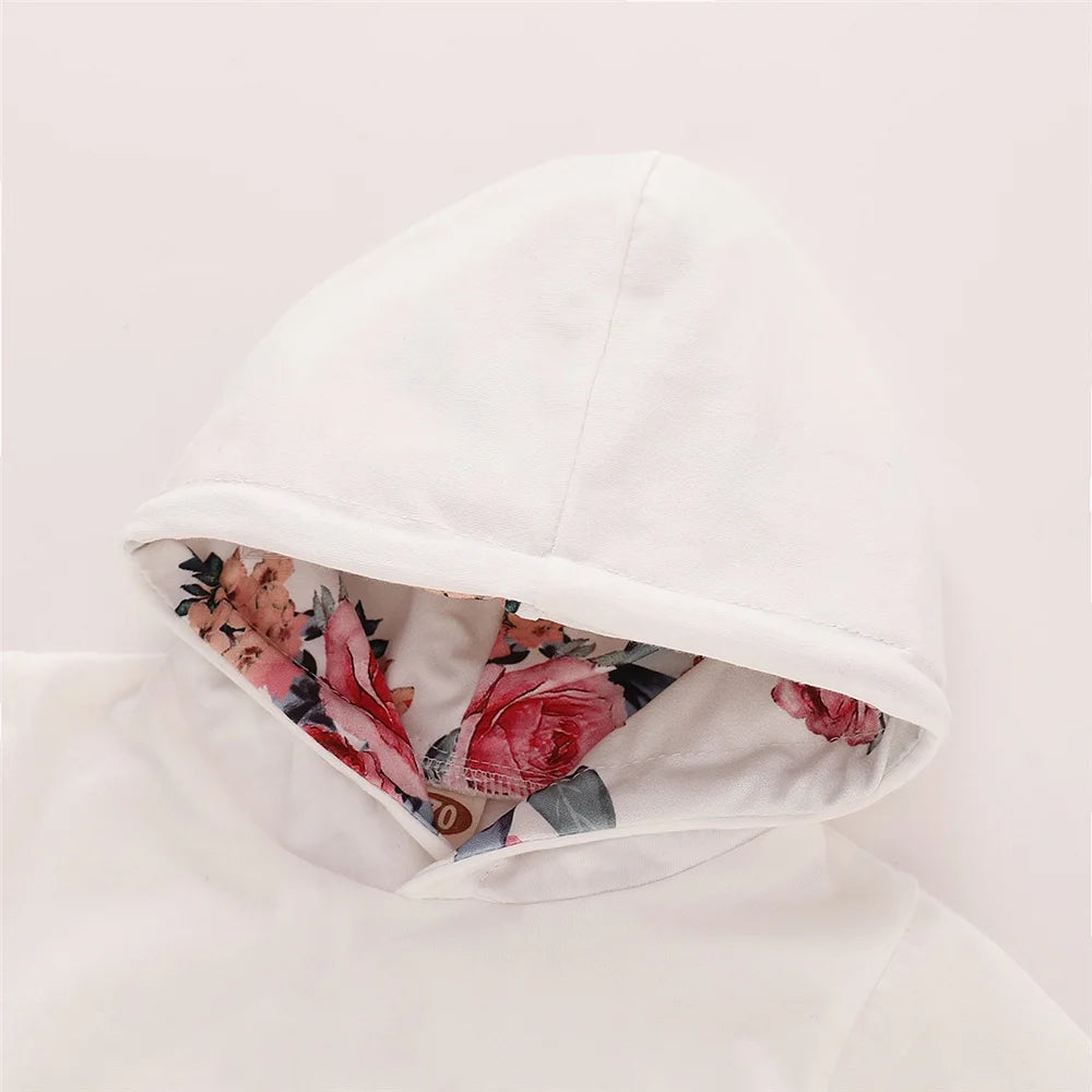 3PCS Baby Girl Floral Hooded Set with Headband 0-18 Months