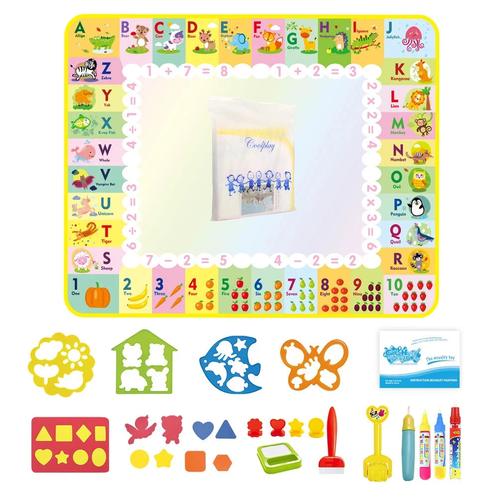 Water Drawing Mat for Kids with Reusable Magic Pens