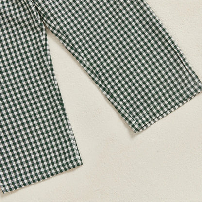 Toddler Boy Duck Embroidered Long Sleeve Top and Plaid Pants Set