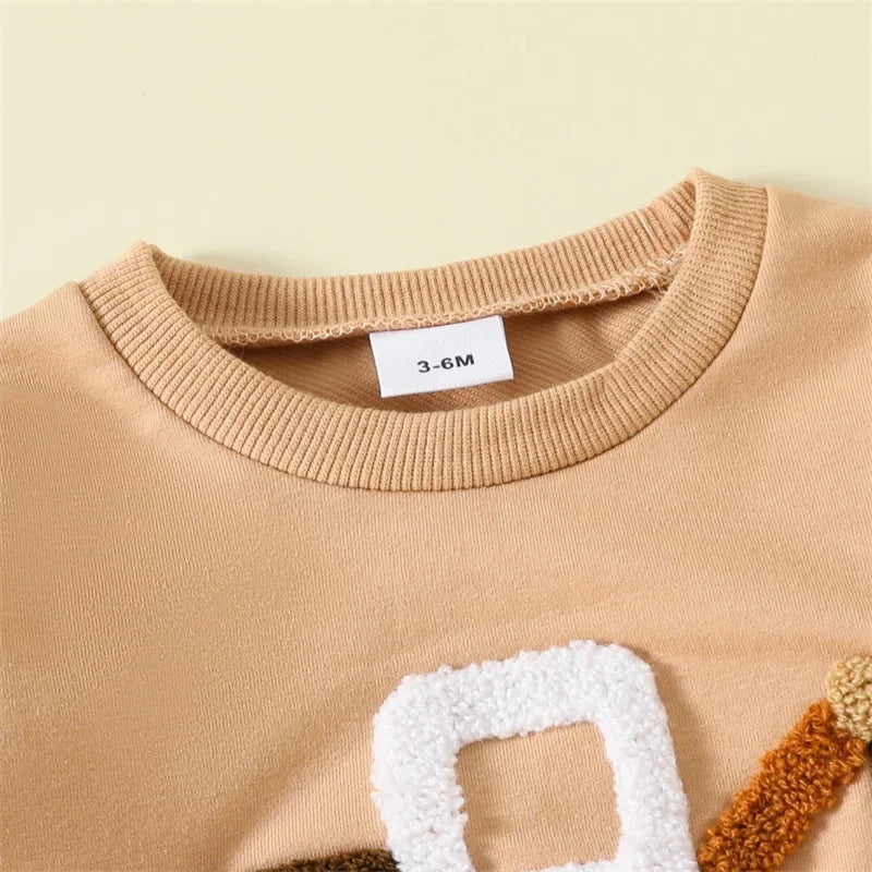 Baby Boys Fall Outfit Set - Car Embroidery Sweatshirt & Pants