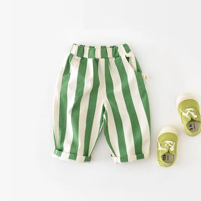 Kids' Loose Striped Cotton Pants with Pockets for Outdoor Play