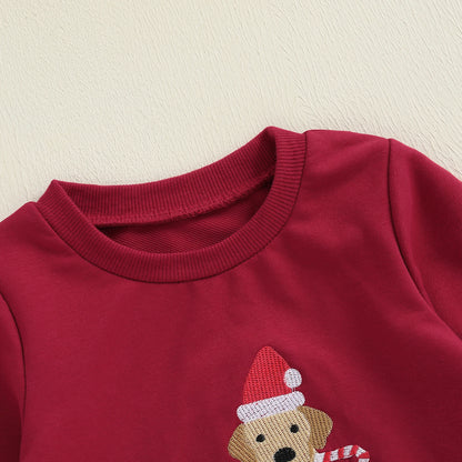 Toddler Boys' Dog Embroidered Sweatshirt & Plaid Pants Set