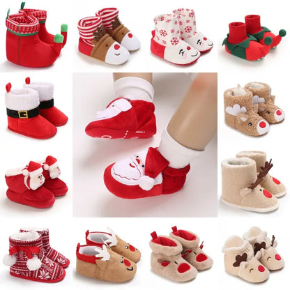 Santa Design Baby Booties with Anti-Slip Soles for Winter