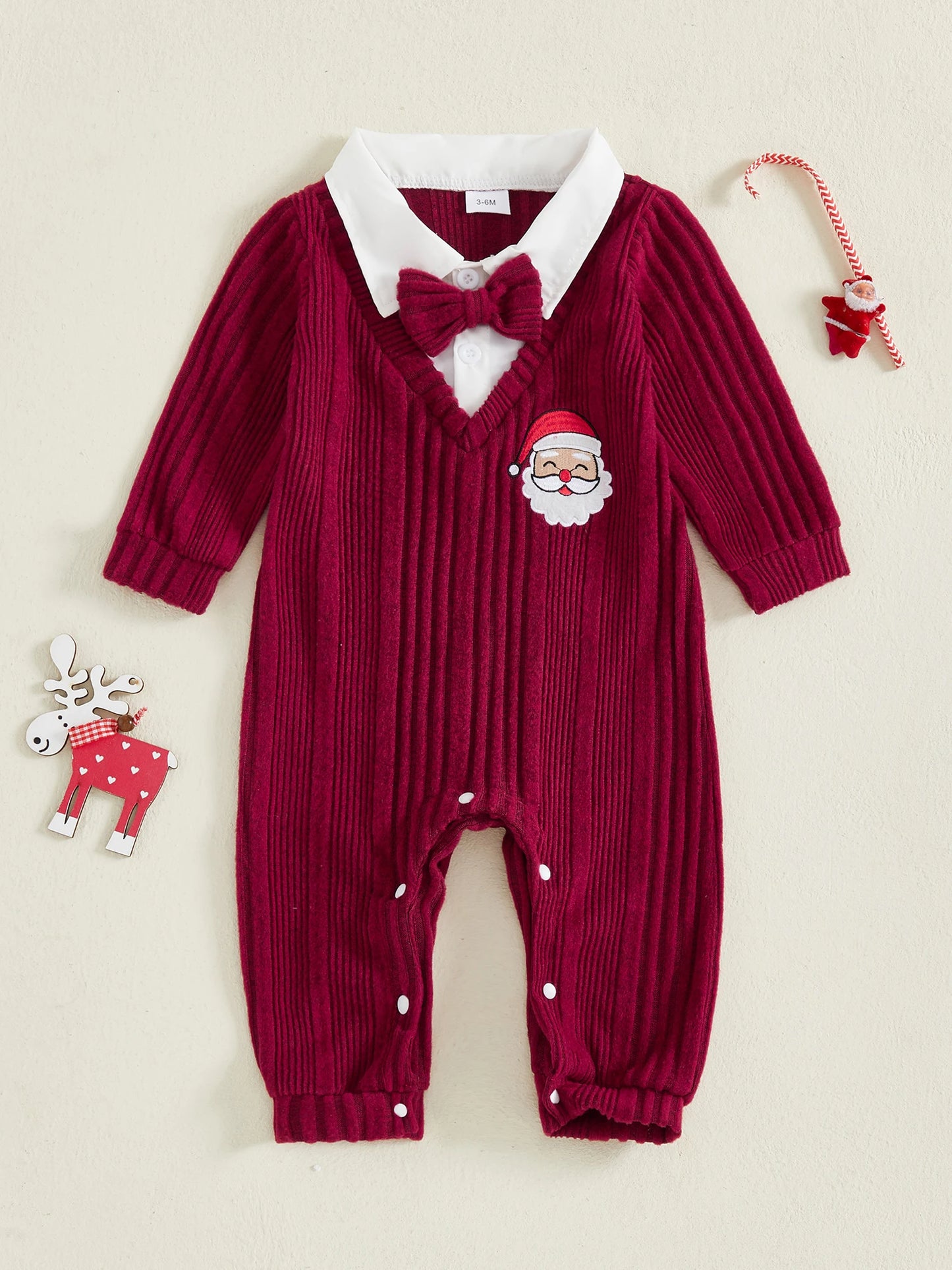 Baby Boy Christmas Ribbed Romper with Santa Design