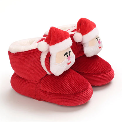Santa Design Baby Booties with Anti-Slip Soles for Winter