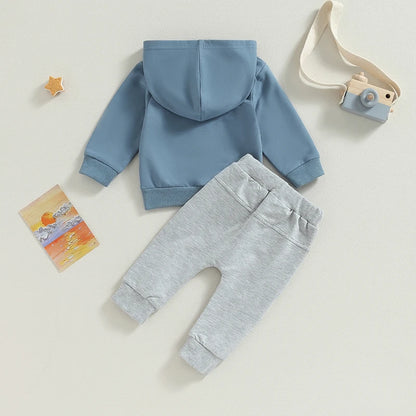 Toddler Boys Hoodie and Pants Set, Letter Print Fall Outfit