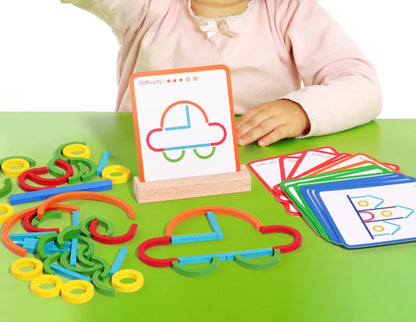 Wooden Sticks and Rings Puzzle for Early Childhood Learning