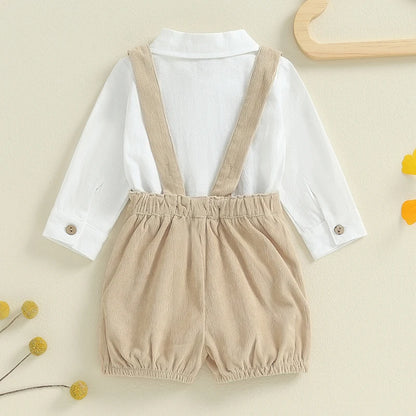 Toddler Boy Bow Tie Suspender Shorts Outfit 3PC Set