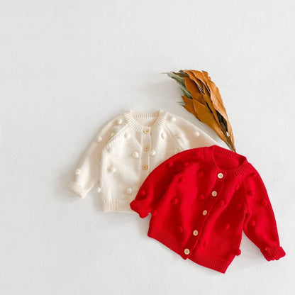 Unisex Pom Pom Knit Cardigan for Infants and Toddlers