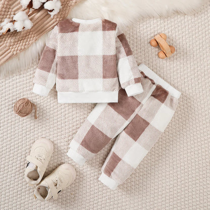 Gray and White Checkered 2-Piece Winter Suit for Baby Boys