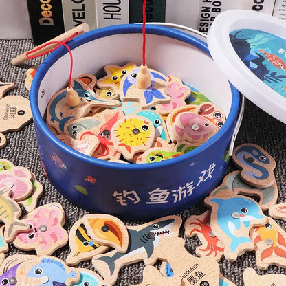 Wooden Fishing Toy Set for Kids - Interactive Marine Life Game
