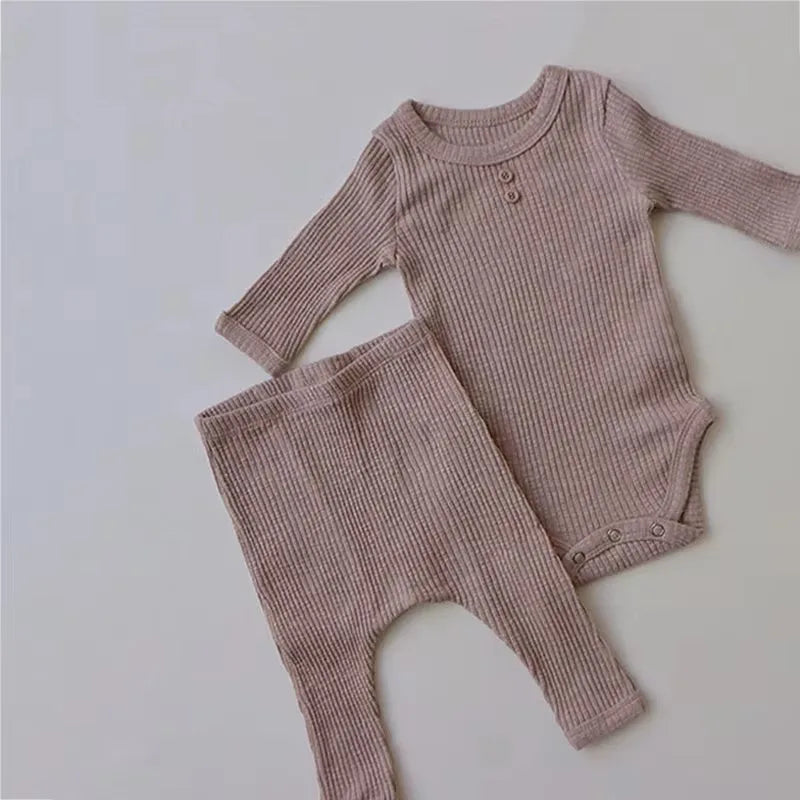 Cotton Long Sleeve Bodysuit and Leggings Set for Newborns