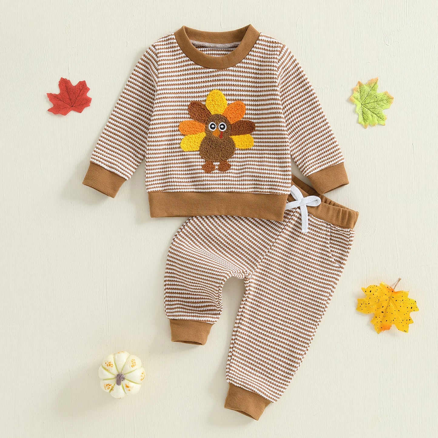 Toddler Girls Turkey Embroidered Sweatshirt and Pants Set
