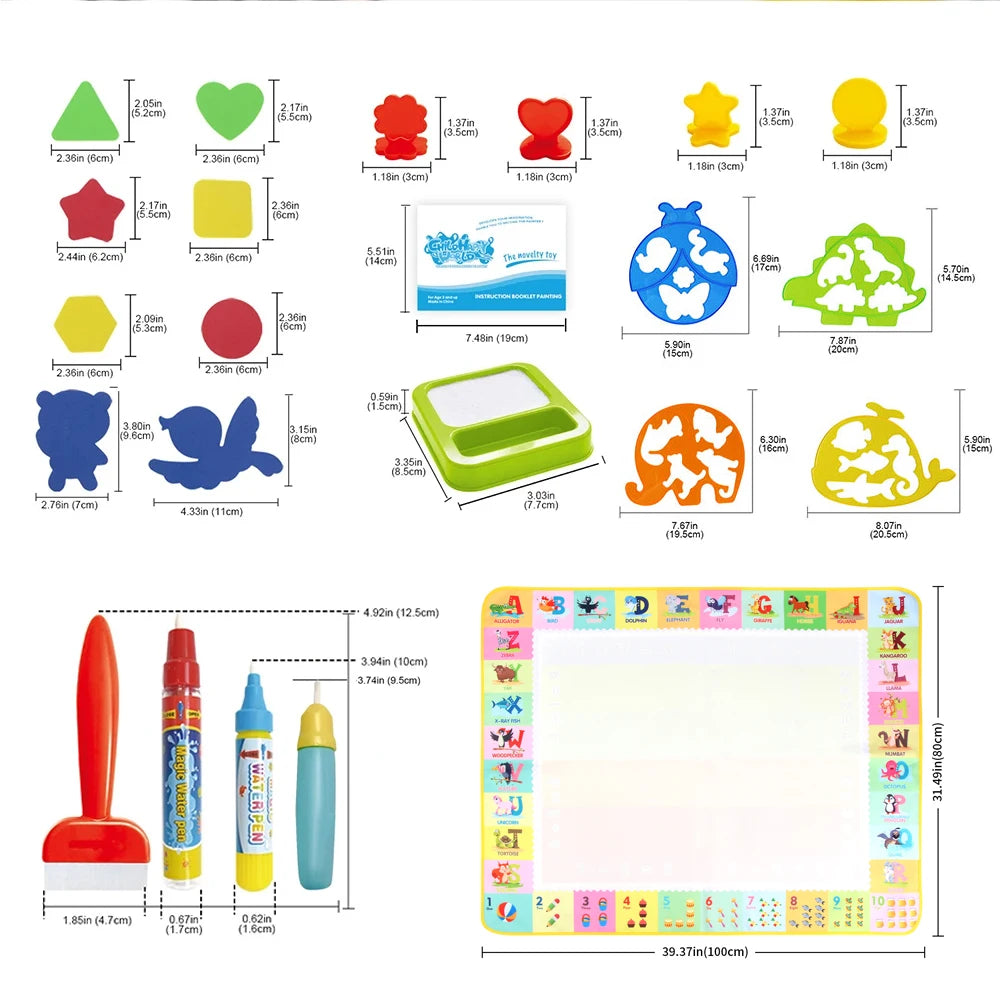 Water Drawing Mat for Kids with Reusable Magic Pens