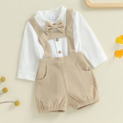 Toddler Boy Bow Tie Suspender Shorts Outfit 3PC Set