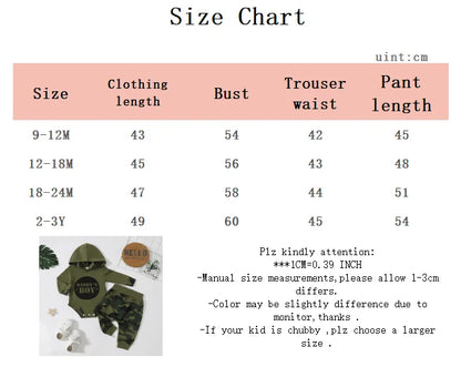 Baby Boy Hoodie and Camouflage Pants Set for Spring and Autumn