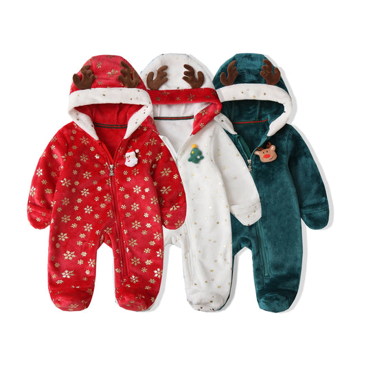 Newborn Plush Christmas Jumpsuit for Fall and Winter