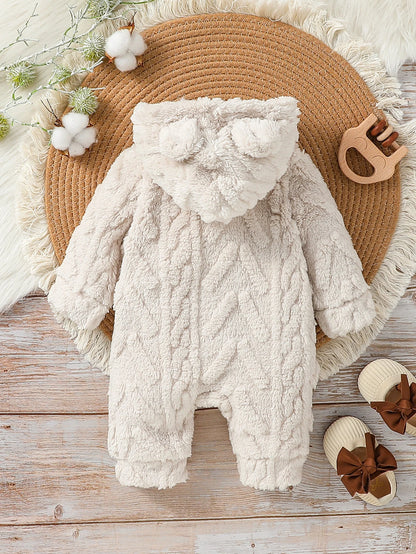 Boys' Plush Hooded Zip Jumpsuit for Newborn Winter Wear